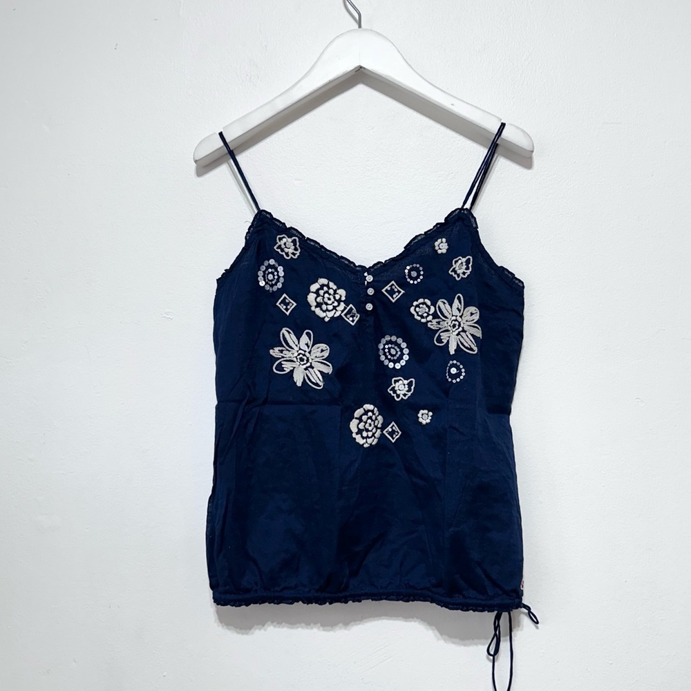 Hollister Navy Blue Embellished Sleeveless Camisole Size Medium